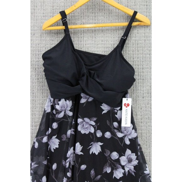 Kate Kasin Swimsuit Womens XL Black V-Neck Irregular Hem Dress & Briefs Camkini - Picture 2 of 7